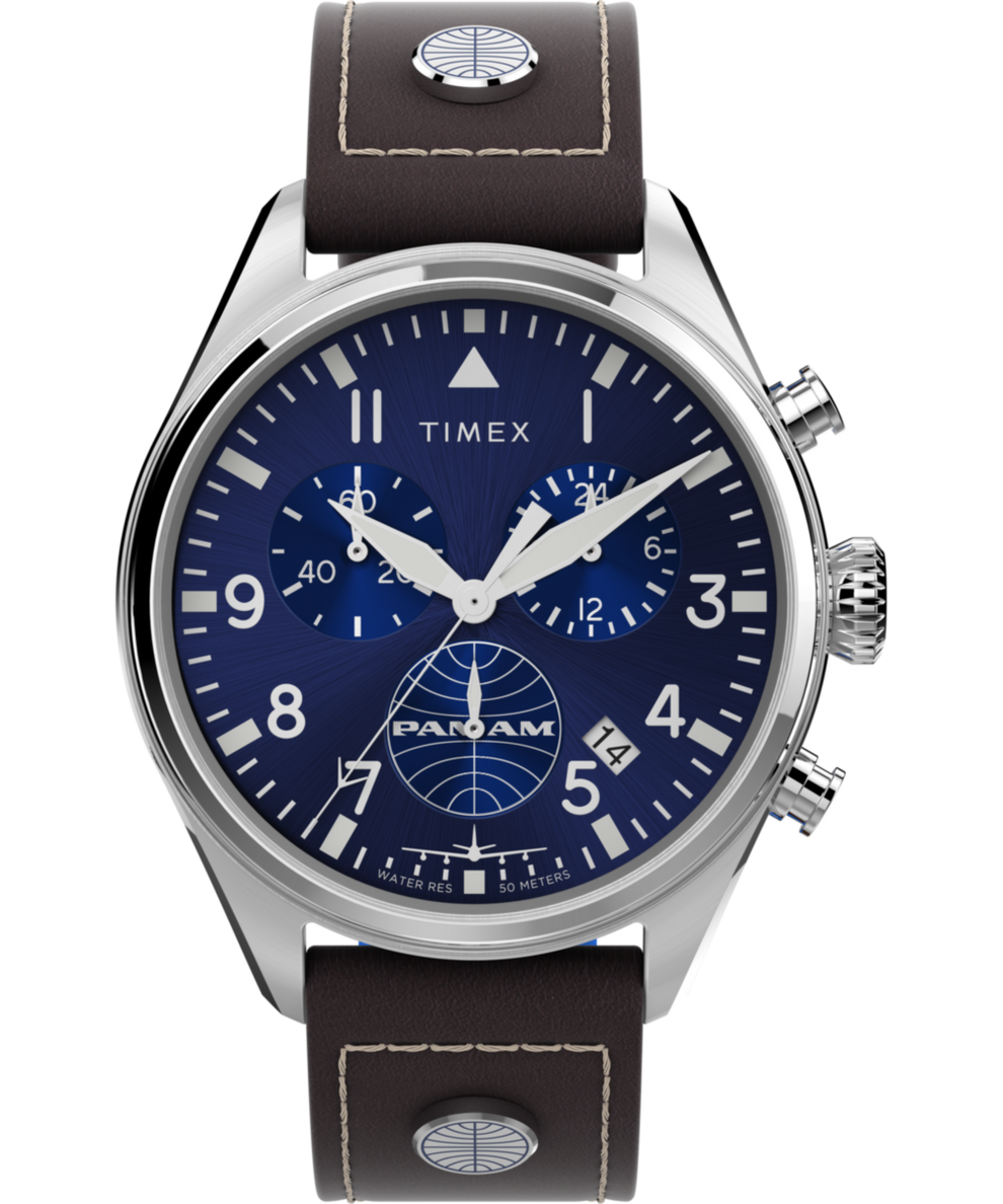 Timex X Pan Am Chronograph 42mm Leather Strap Watch TWG030000