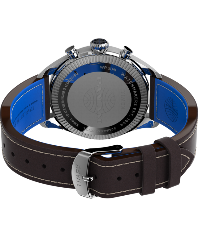 TWG030000 Pan Am x Timex Chronograph 42mm Leather Strap Watch Caseback with Attachment Image