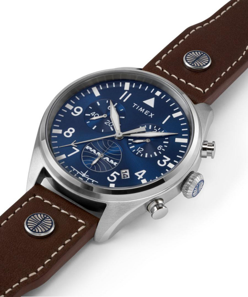 Timex X Pan Am Chronograph 42mm Leather Strap Watch TWG030000