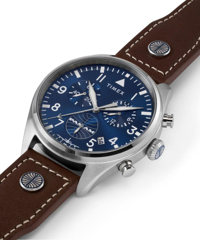 TWG030000 Timex X Pan Am Chronograph 42mm Leather Strap Watch Additional Image
