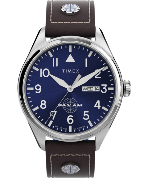Pan Am x Timex Day-Date 42mm Leather Strap Watch - TWG030100