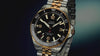 Timex Deepwater Arctic two-tone dive watch video highlighting water resistance, lume, and steel and gold design