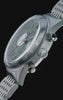 Marlin® Jet Chronograph with a green dial, white subdials, silver-tone stainless-steel bracelet, and side-mounted pushers against a black background.
