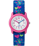 T89001YN TIMEX TIME MACHINES® 29mm Butterflies and Hearts Blue Elastic Fabric Kids Watch primary image