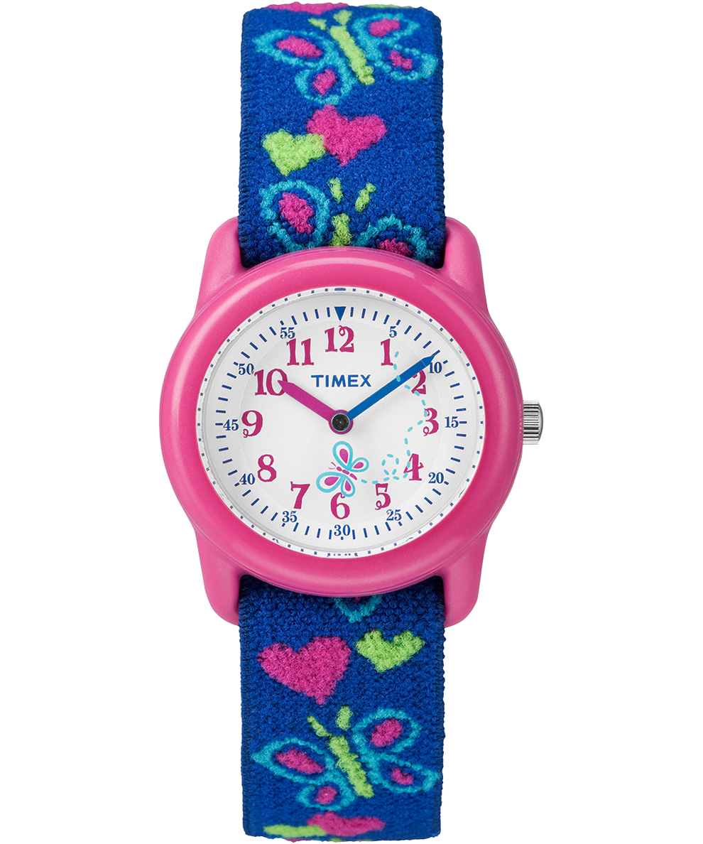 TIMEX TIME MACHINES® 29mm Butterflies and Hearts Blue Elastic Fabric K -  T89001