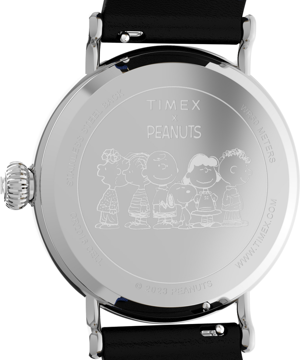 TW2V60300UK Timex Standard x Peanuts Featuring Snoopy Graduation 40mm Leather Strap Watch caseback image