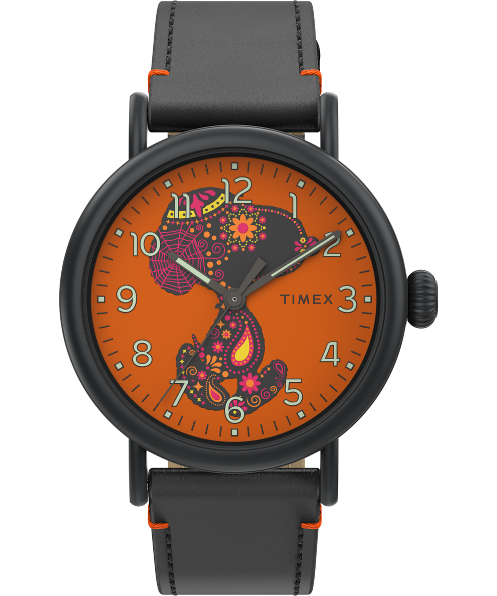 TW2V60800UK Timex Standard x Peanuts Featuring Snoopy Dia de los Muertos 40mm Leather Strap Watch primary image