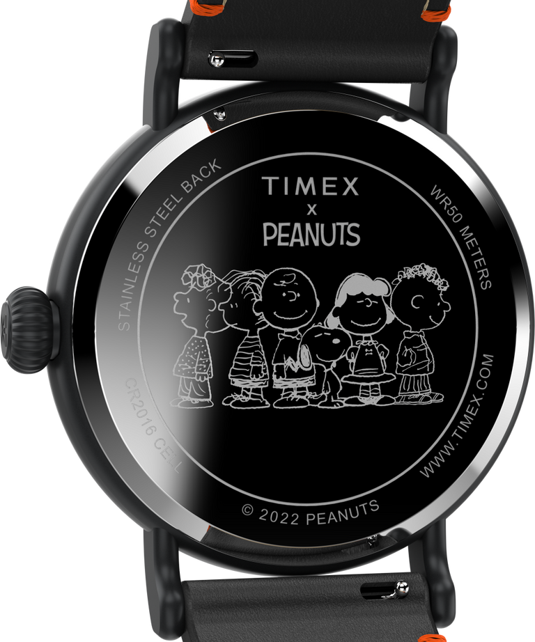 TW2V60800UK Timex Standard x Peanuts Featuring Snoopy Dia de los Muertos 40mm Leather Strap Watch caseback image
