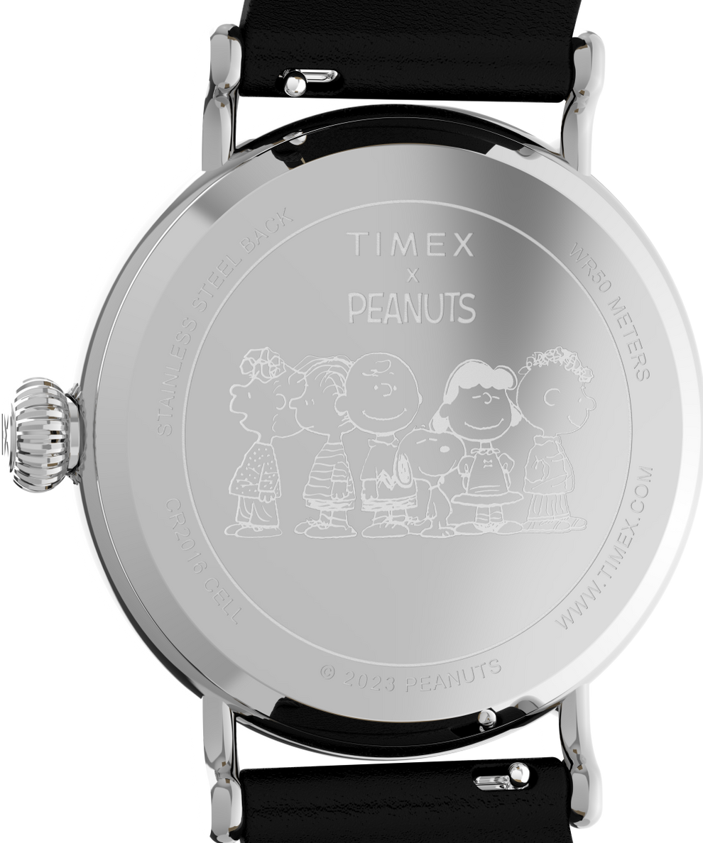 TW2V61000UK Timex Standard x Peanuts Featuring Snoopy Happy Birthday 40mm Leather Strap Watch caseback image