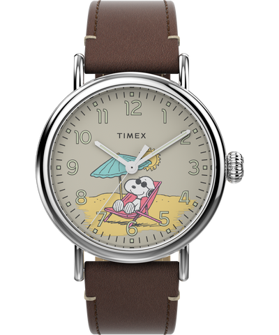 TW2V61200UK Timex Standard x Peanuts Featuring Snoopy at the Beach 40mm Leather Strap Watch primary image