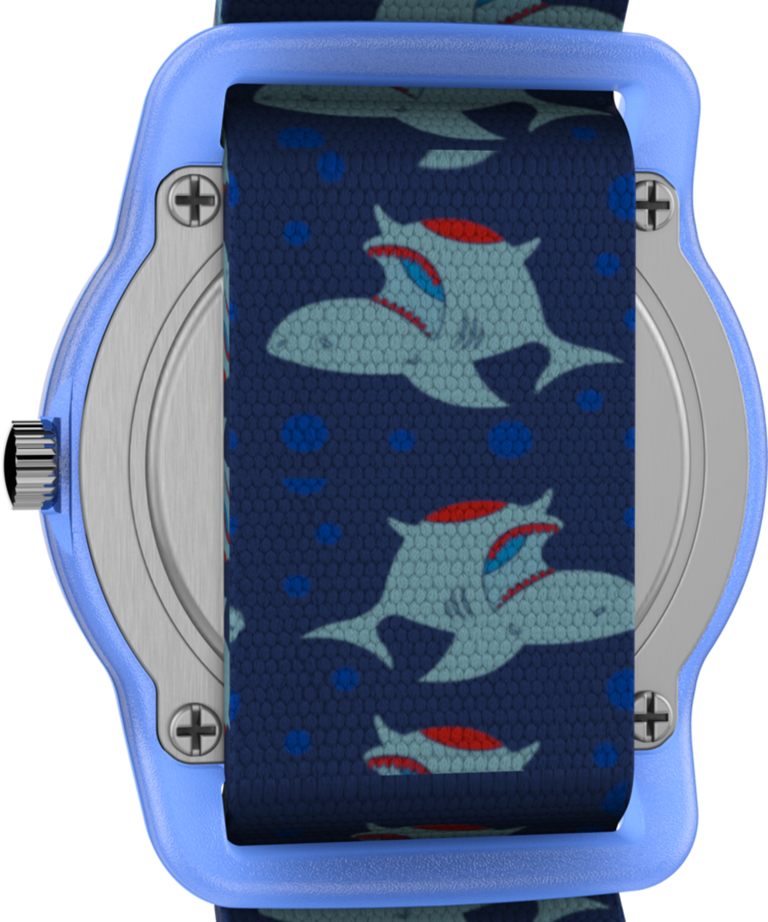 TW7C13500YN TIMEX TIME MACHINES® 29mm Blue Shark Elastic Fabric Kids Watch caseback image