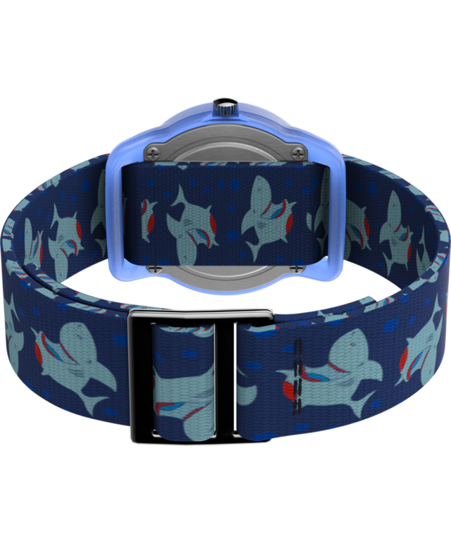 TW7C13500YN TIMEX TIME MACHINES® 29mm Blue Shark Elastic Fabric Kids Watch back (with strap) image