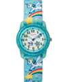 TW7C25600YN TIMEX TIME MACHINES® 29mm Rainbow Unicorn Teal Elastic Fabric Kids Watch primary image