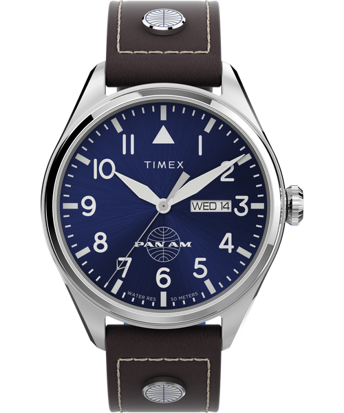 Timex X Pan Am Day-Date 42mm Leather Strap Watch - TWG030100 | Timex EU